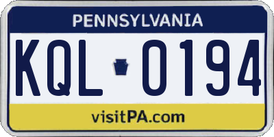 PA license plate KQL0194