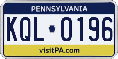 PA license plate KQL0196