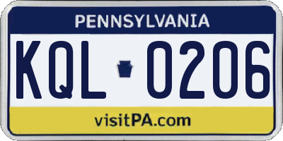 PA license plate KQL0206