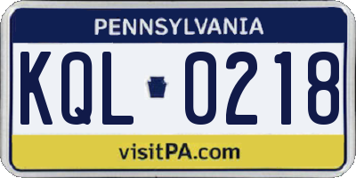 PA license plate KQL0218