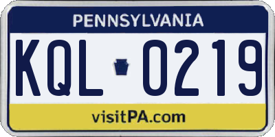 PA license plate KQL0219