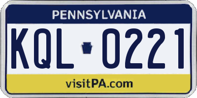 PA license plate KQL0221