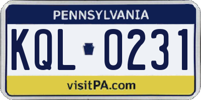 PA license plate KQL0231