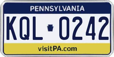 PA license plate KQL0242