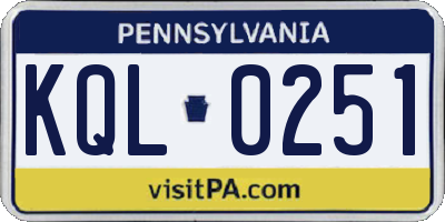 PA license plate KQL0251