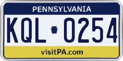 PA license plate KQL0254