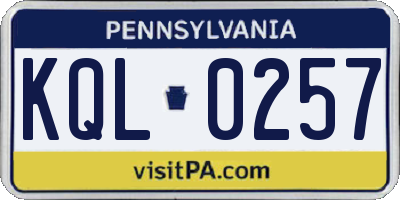 PA license plate KQL0257