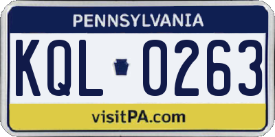 PA license plate KQL0263
