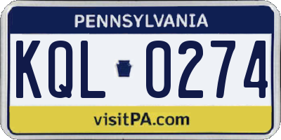 PA license plate KQL0274