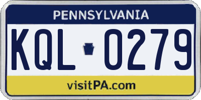 PA license plate KQL0279