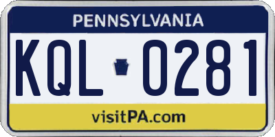 PA license plate KQL0281