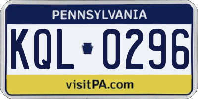 PA license plate KQL0296