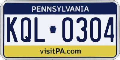 PA license plate KQL0304