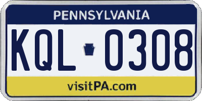 PA license plate KQL0308