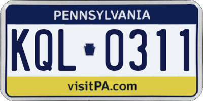 PA license plate KQL0311