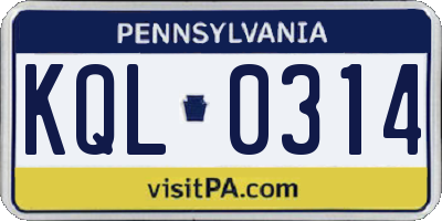 PA license plate KQL0314