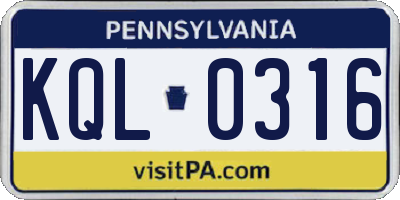 PA license plate KQL0316