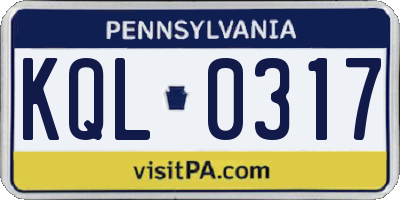 PA license plate KQL0317