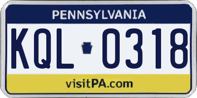 PA license plate KQL0318
