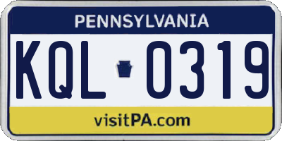 PA license plate KQL0319