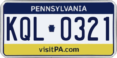 PA license plate KQL0321