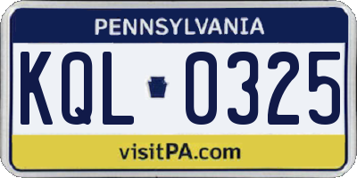 PA license plate KQL0325