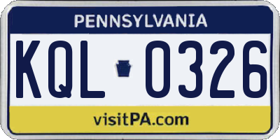 PA license plate KQL0326