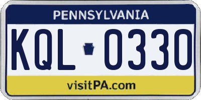 PA license plate KQL0330