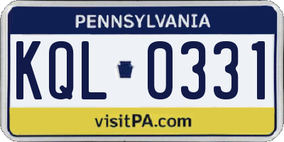 PA license plate KQL0331