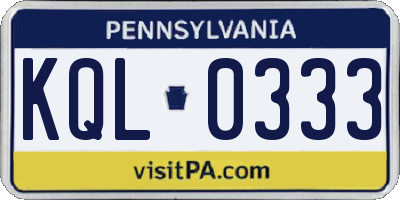 PA license plate KQL0333