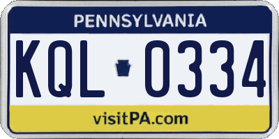 PA license plate KQL0334
