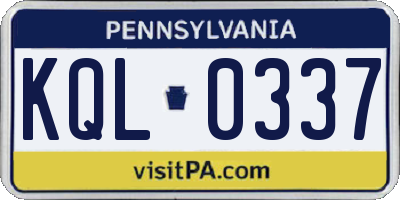 PA license plate KQL0337