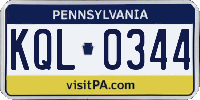 PA license plate KQL0344