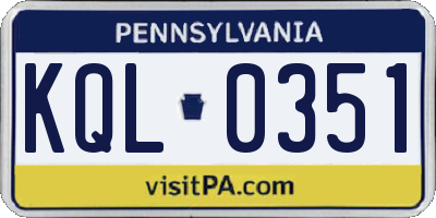 PA license plate KQL0351