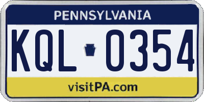 PA license plate KQL0354