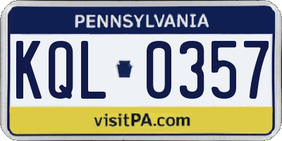 PA license plate KQL0357