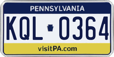PA license plate KQL0364