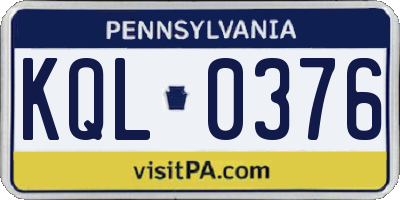 PA license plate KQL0376