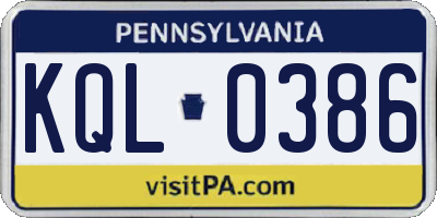 PA license plate KQL0386