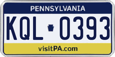 PA license plate KQL0393
