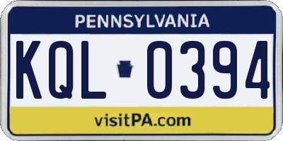 PA license plate KQL0394