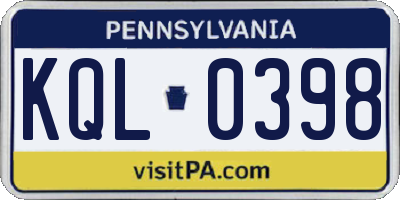 PA license plate KQL0398
