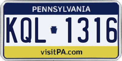 PA license plate KQL1316