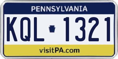 PA license plate KQL1321