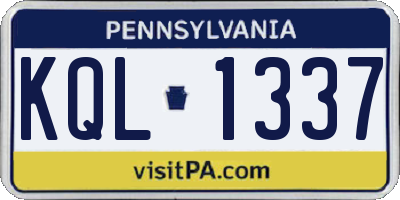 PA license plate KQL1337