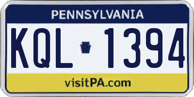 PA license plate KQL1394