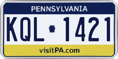 PA license plate KQL1421