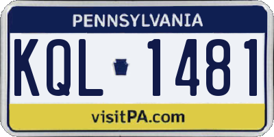 PA license plate KQL1481