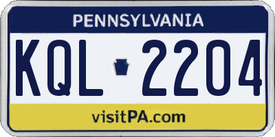 PA license plate KQL2204