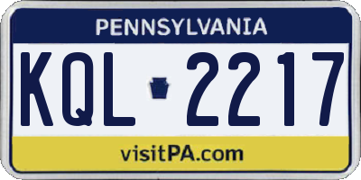 PA license plate KQL2217